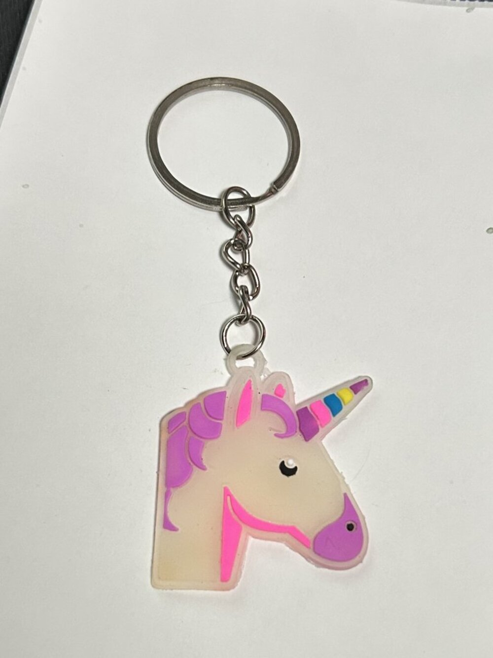 Cute Pastel Rainbow Unicorn Rubber Charm Silver Keychain Bag Clip GLOWS